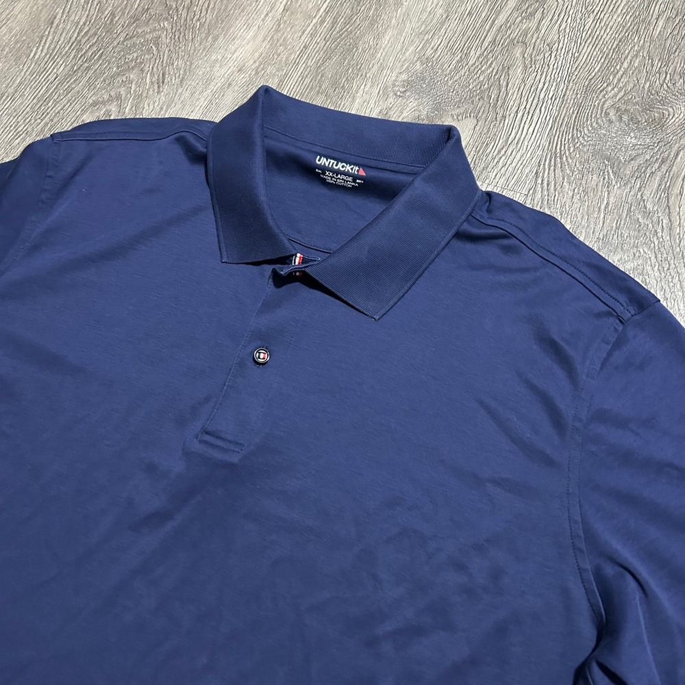 UNTUCKit Polo Shirt XXL Blue Damaschino Short Sleeve Cotton Pique Performance